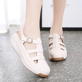 Summer Microfiber Wedge Casual Women's Sandals Ankle Buckle Heel Height 4CM Close Toe Ladies MartLion   