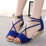 Peep toe Sandals Women Summer Shoes Wedges Summer Ladies Wedge Black Red Blue MartLion Blue 6.5 