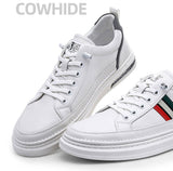 Genuine Leather Men's Casual Shoes High End Striped Cool White Flat Skateboard Cow Leather Sneakers Mart Lion   