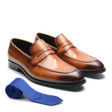 Luxury Slip-On Dress Shoes Men's Genuine Leather Penny Loafer Wedding Party Formal Footwear MartLion Brown EUR 41 