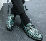 British Style Blue Glitter Leather Loafers Men's Comfy Platform Dress Shoes Slip-on Formal Zapatos De Vestir MartLion   