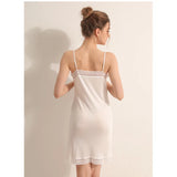 Summer  Lace Silk Nightgown Women V-neck Sleeveless Short Mulberry Silk Thin Slip Underdress MartLion   