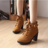 Spring Winter Women Pumps Boots Lace-up European Ladies Shoes PU High Heels MartLion   