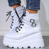 Design Women High Heels Punk Gothic Female Motorcycle Boots Platform Women Boots Wedges Ankle Boots MartLion