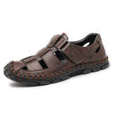 Men's Beach Sandals Roman Style Summer Leather Shoes Beach Outdoor Walking MartLion Brown 6.5 