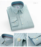  Men's Casual Long Sleeve Woven Button Down Shirt Single Patch Pocket Standard-fit Plaid Striped Cotton Oxford Shirts MartLion - Mart Lion