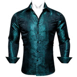 Luxury Shirts Men's Silk Embroidered Blue Paisley Flower Long Sleeve Slim Fit Blouses Casual Tops Lapel Cloth Barry Wang MartLion 0614 S 
