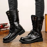 Men's Motorcycle Boots Leather Footwear Cowboy Casual Shoes Military Tactical Gothic Punk Cool Mart Lion   