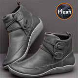 Women Arch Boots Short Plush Warm Femme Winter Waterproof Shoes Ankle PU MartLion Gray B 38 