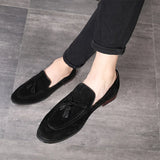 Spring Suede Casual Men's Shoes Tassel Slip on Loafers Leather Solid Flats Footwear MartLion black 6.5 