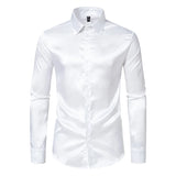 Men's Black Satin  Dress Shirts  Silk Smooth Shirt Solid Wedding Party Prom Casual Shirt  Office MartLion C30 White US M 