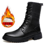 spring Trend Half boots Men's Black Army Combat Rubber Casual Shoes Genuine Leather Winter MartLion Black-FUR 38 