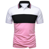 Men's Polo Shirt Color Match  Casual Style Men's Top Dinner Party Short Sleeve Men's Polo Shirt MartLion PINK S 