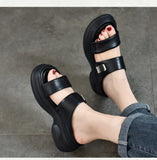 with thick soles wearing sheepskin women's slippers summer leather platform shoes MartLion   