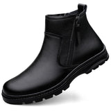 Men's Boots Designer Autumn Ankle Round Toe Snow High Shoes Winter Leisure Leather Velvet Warm MartLion Black 46 