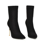 Glamour Black Silver Women Ankle Boots Vouge High Thin Heels Lady Evening Shoes MartLion Black 5.5 