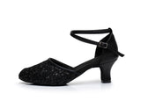 Sequined Latin Dance Shoes Women Adult Middle-heeled High-heeled Summer Beginners Children Soft-soled Pointy-toed MartLion 1802-6 black 7cm 34 