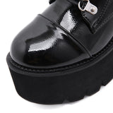 Patent Leather Gothic Black Boots Women Heel Chain Chunky Heel Platform Female Punk Ankle Zipper Goth Mart Lion   