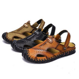 Men's Leather Sandals Summer Classic Shoes Slippers Soft Roman Outdoor Walking Footwear Mart Lion   