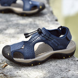Men's Beach Sandals Genuine Leather Outdoor Shoes Wading Breathable Casual Flats Mart Lion Blue 38 China