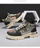 Cartoon Printed Men's Work Boots Warm Plush Winter Platform Boots High-top Sneakers MartLion   