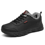 Casual Leather Cotton Shoes Classic Waterproof Ankle Non-Slip Walking Men's Warm Furry Sneaker MartLion Black grey 38 