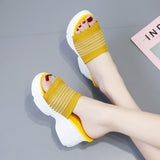 Chunky Slippers Women Sole Wedges Heels Flip Flops Casual Shoes Waterproof Platform Slippers Ladies Sandals White Mart Lion   