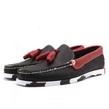 Men's Genuine Leather Driving Shoes Docksides Classic Boat Design Flats Loafers Women Tassels Wine Red Mart Lion Wine red black 5 China