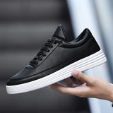 Spring Autumn Men's Sneakers Soft Leather Casual Shoes Sneakers Flat White Black MartLion Black 6.5 
