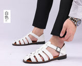 Men's Leather Sandals Trendy Summer Roman Shoes Casual Soft Beach Footwear Flats Mart Lion White 38 China