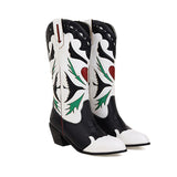 Women's Embroidered Western Knee High Boots Cowboy Chunky Heel Platform Western Shoes White Mart Lion   