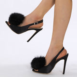 Liyke Pink Fluffy Feather Sandals Women Summer Peep Toe Back Buckle Strap High Heels Slip-On Sling back Shoes Mart Lion   