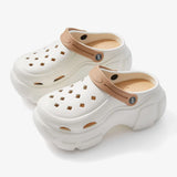 Thick Sole Hole Shoes Summer EVA Sandals Outdoor  Heel Soft Sole Female Beach Shoes MartLion White Brown 36-37(Fit 35-36) 