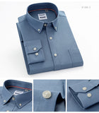 Men's Casual Long Sleeve Woven Button Down Shirt Single Patch Pocket Standard-fit Plaid Striped Cotton Oxford Shirts MartLion   