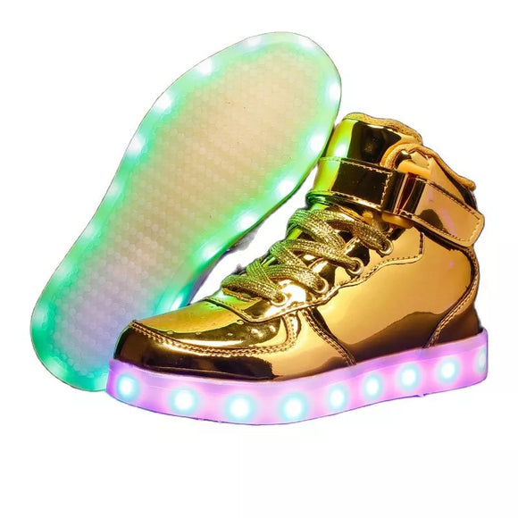 Kids Led USB Charging Shoes Glowing Sneakers Children Hook Loop Luminous for Girls Boys Skateboard High Top Running Sports - MartLion