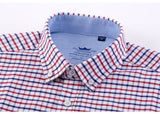 Men's 100% Cotton Plaid Checkered Long Sleeve Oxford Shirt Front Patch Chest Pocket Button-down Striped Versatile Casual Mart Lion   