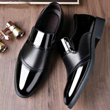Black Patent PU Leather Shoes Slip on Formal Men's Point Toe Wedding Elegant  Casual MartLion   