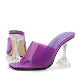 Liyke Transparent Crystal Clear Heels Women Slippers Candy Color PVC Shoes Female Mules Slides Summer Sandals Mart Lion Purple 35 