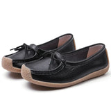 Women Shoes Moccasins Flats Loafers Genuine Leather Slip on Ballet Bowtie MartLion punch off black 40 insole 25.0cm 