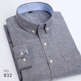 Men's Striped Plaid Oxford Spinning Casual Long Sleeve Shirt Breathable Collar Button Design Slim Dress MartLion Gray 38 - M 
