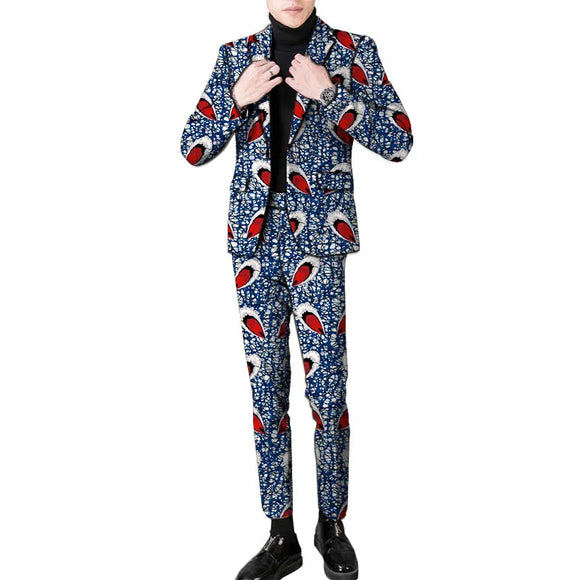 T-Stand Style Print Clothing Men's Blazers+Pants Tailored Dashiki Wedding Suit MartLion 2 S 