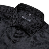 Barry Wang Men's Shirts Black Floral Silk Embroidered Long Sleeve Slim Causal Turn Down Breathable Colorfast Clothing Tops MartLion   