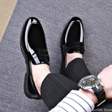 High-class Men's Casual Shoes Genuine Leather Spring Gentleman Patent Dress Shoes Hot Cool Black Slip-on Loafers Mart Lion   