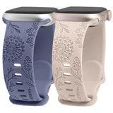 2 Packs Floral Engraved Band for Apple Watch 41/40/38 Dandelion Flower Pattern Silicone Strap for iWatch 8/7/6/5/4/3/SE MartLion Blue Starlight 38mm 40mm 41mm 