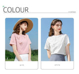 Summer Cool Tech Embroidery Soft T-shirts Gentle Slim Oneck Short Sleeve Cotton Woman Clothes Mart Lion   