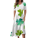  Y2k Daily St Patrick's Day Print Mid-Calf Summer Dress Women Round Neck Short Sleeves Frocks For Girls MartLion - Mart Lion