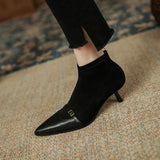 Winter Women Boots Genuine Leather Pointed Toe Stiletto High Heels Leather Shoes Thin Heels MartLion   