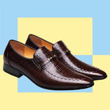 Men's Casual Shoes Classic Low-Cut Embossed Leather Dress Loafers Mart Lion   