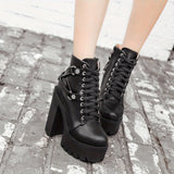 Women Goth Platform Chunky High Heeled Boots Lace Up Side Zipper Non Slip Ankle Boots Punk Motorcycle Short MartLion   