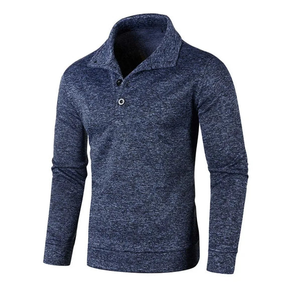 Sweat wear Long Sleeve Solid Color Turtleneck Men's Button Winter Autumn Pullover Warm Sweaters Jumper Slim Fit Casual Sweatshirts MartLion Navy US S 